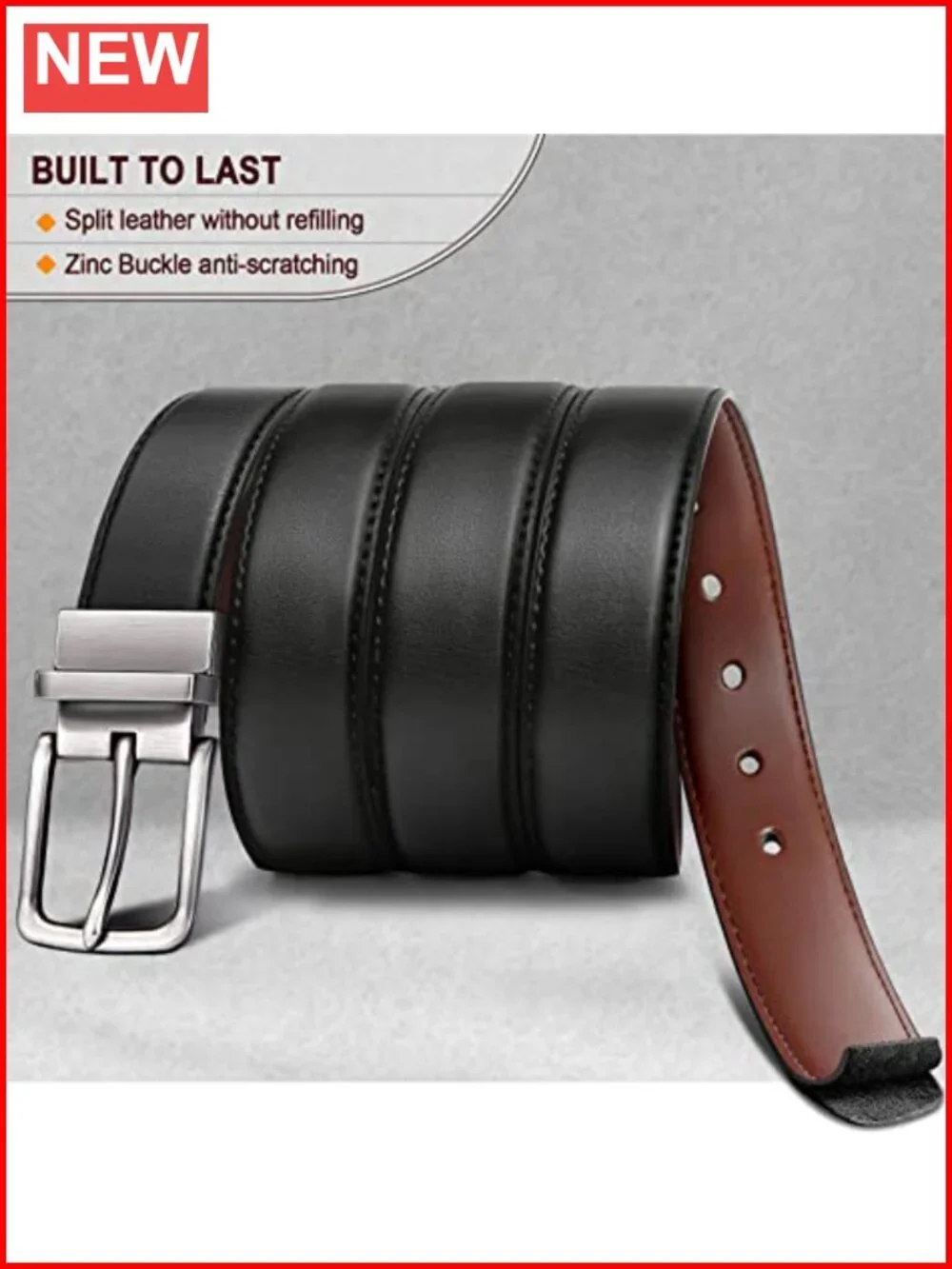 Reversible Leather Belt Cut-For-Fit Adjustable 1.25